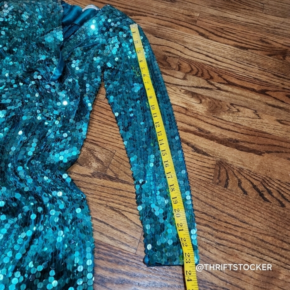 Vintage 80s Oleg Cassini Sequin Teal Dress - Picture 7 of 8